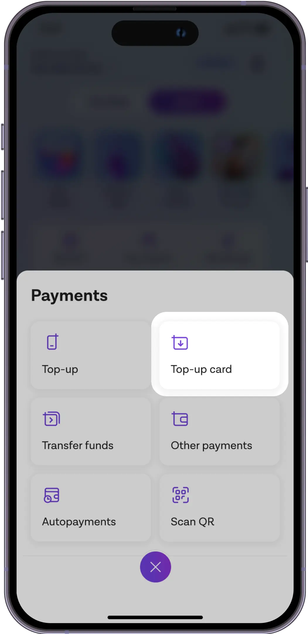 Tap on “Top up card