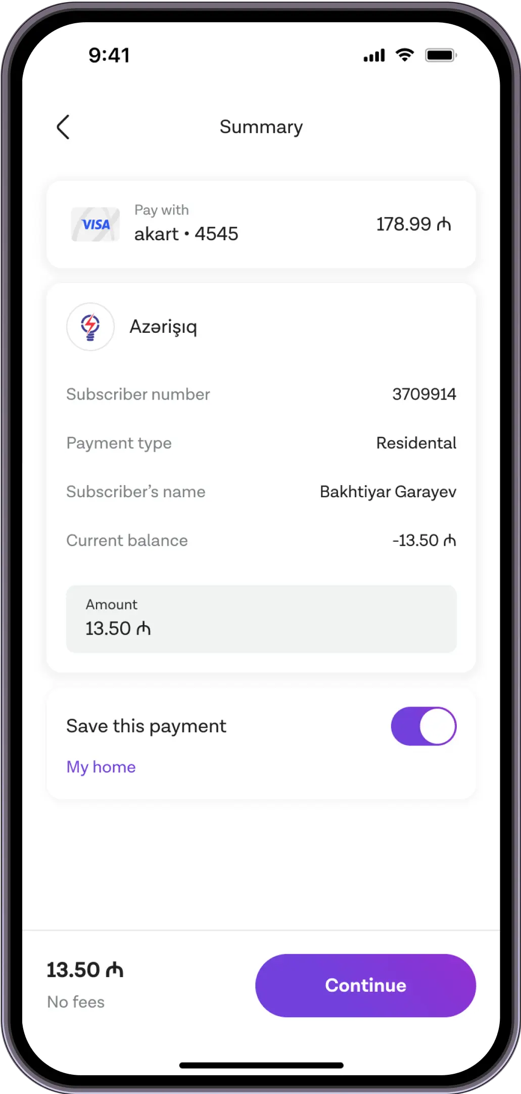 Enter the payment details and amount