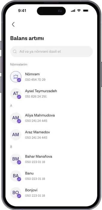Mobil nömrəni seç